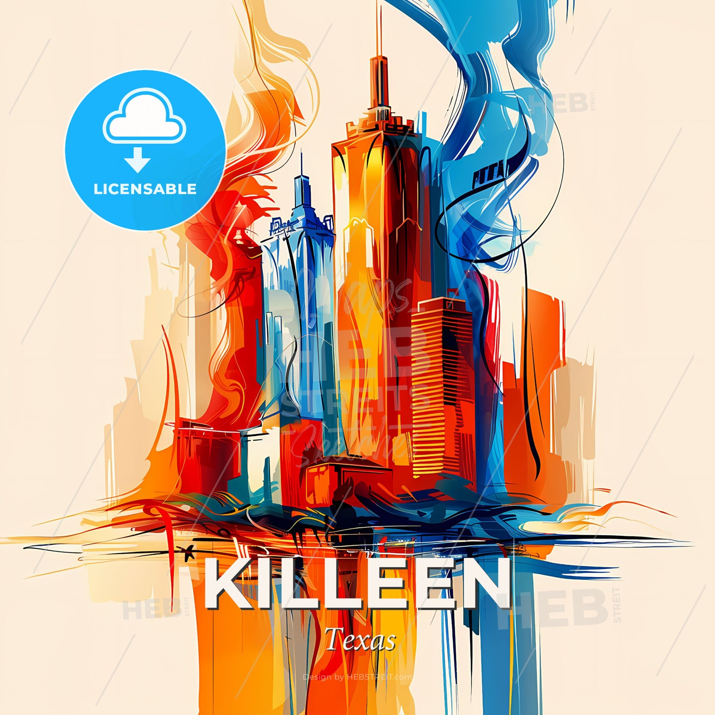 Vibrant Killeen, Texas - A Colorful Cityscape With Smoke - Square format print template