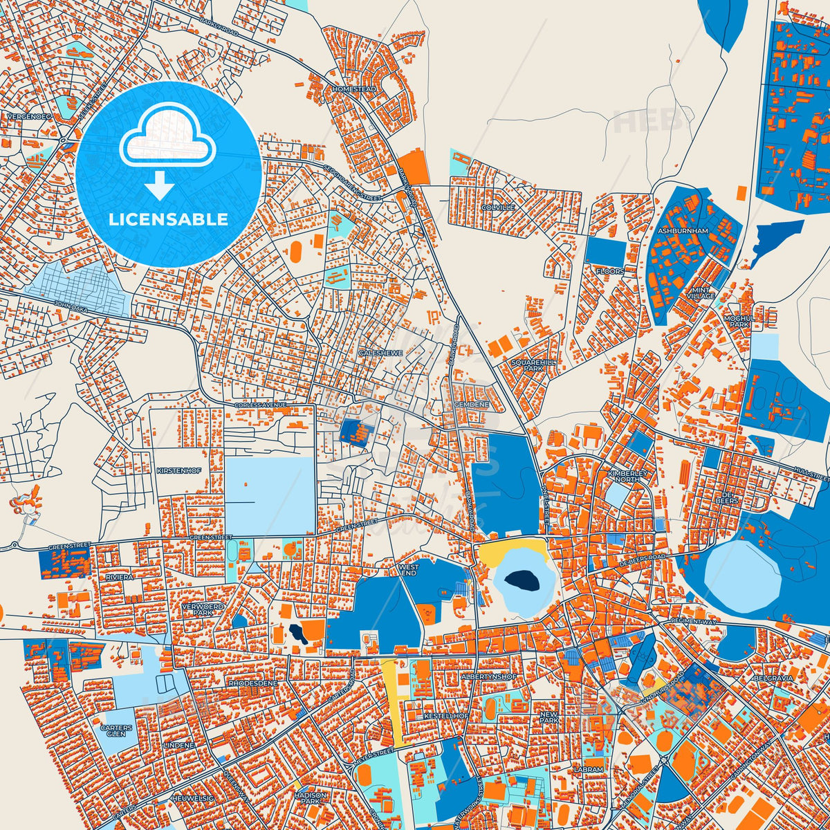 Colorful Kimberley Street Map with Labels and Buildings