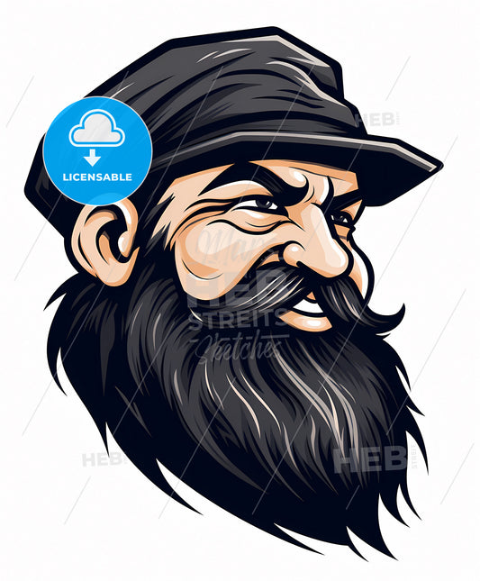 Black And White King Mascot Logo With Bold Lines, Featuring Bearded Man In Hat, Vibrant Painting With Artistic Focus