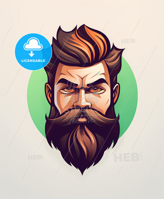Black and white bearded man cartoon mascot logo with thick bold lines and a vibrant graphic art style, no background