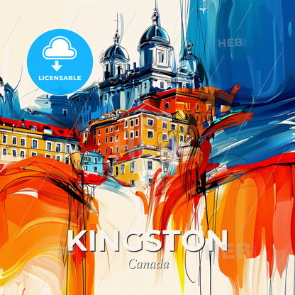 Vibrant Kingston, Canada - A Painting Of A Building With A Colorful Background - Square format print template