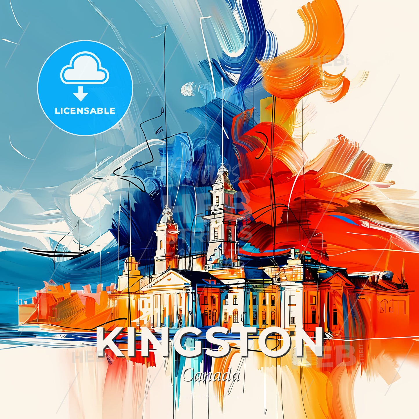 Vibrant Kingston, Canada - A Painting Of A Building With A Colorful Background - Square format print template