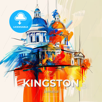 Vibrant Kingston, Jamaica - A Painting Of A Building With Colorful Paint - Square format print template