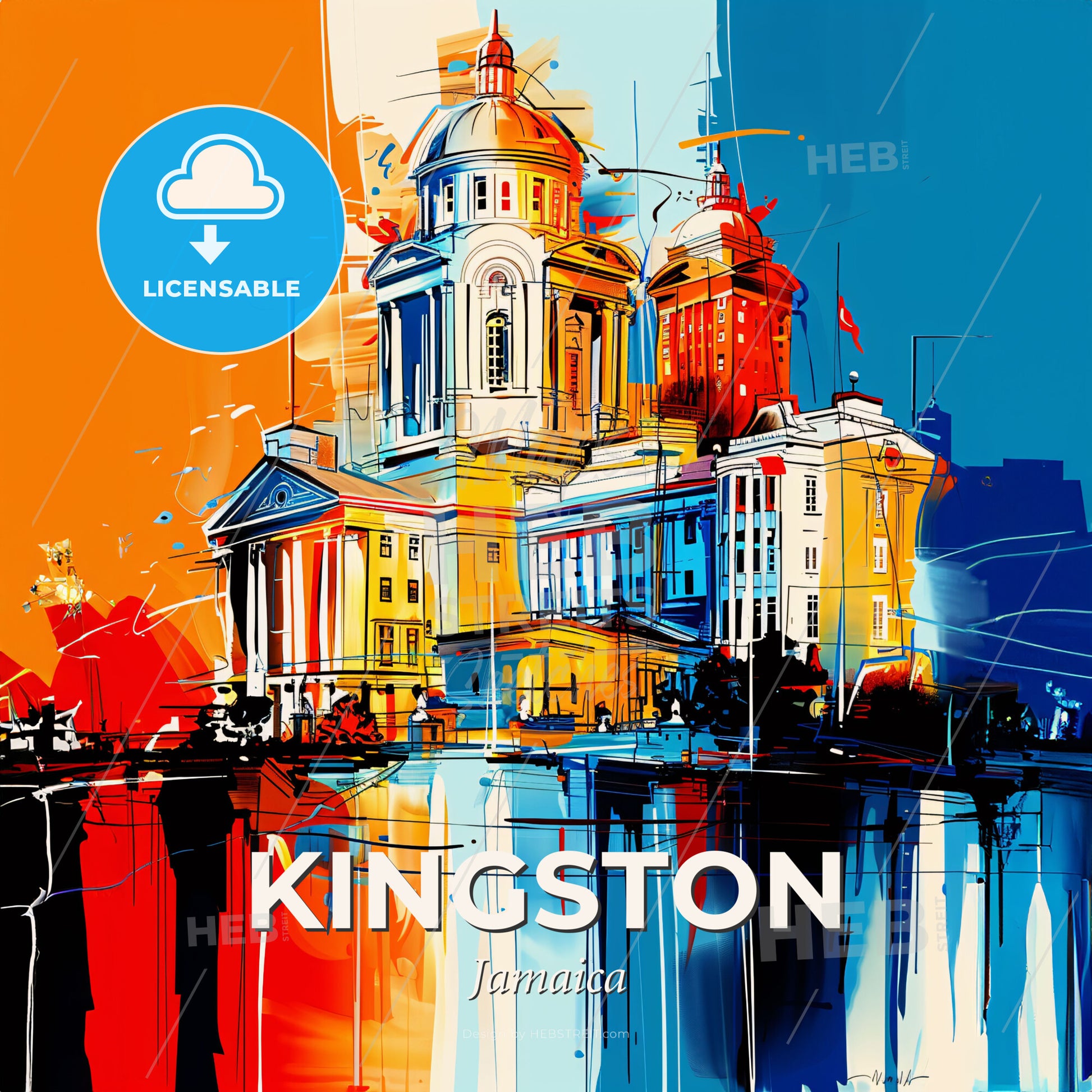 Vibrant Kingston, Jamaica - A Colorful Painting Of A Building - Square format print template