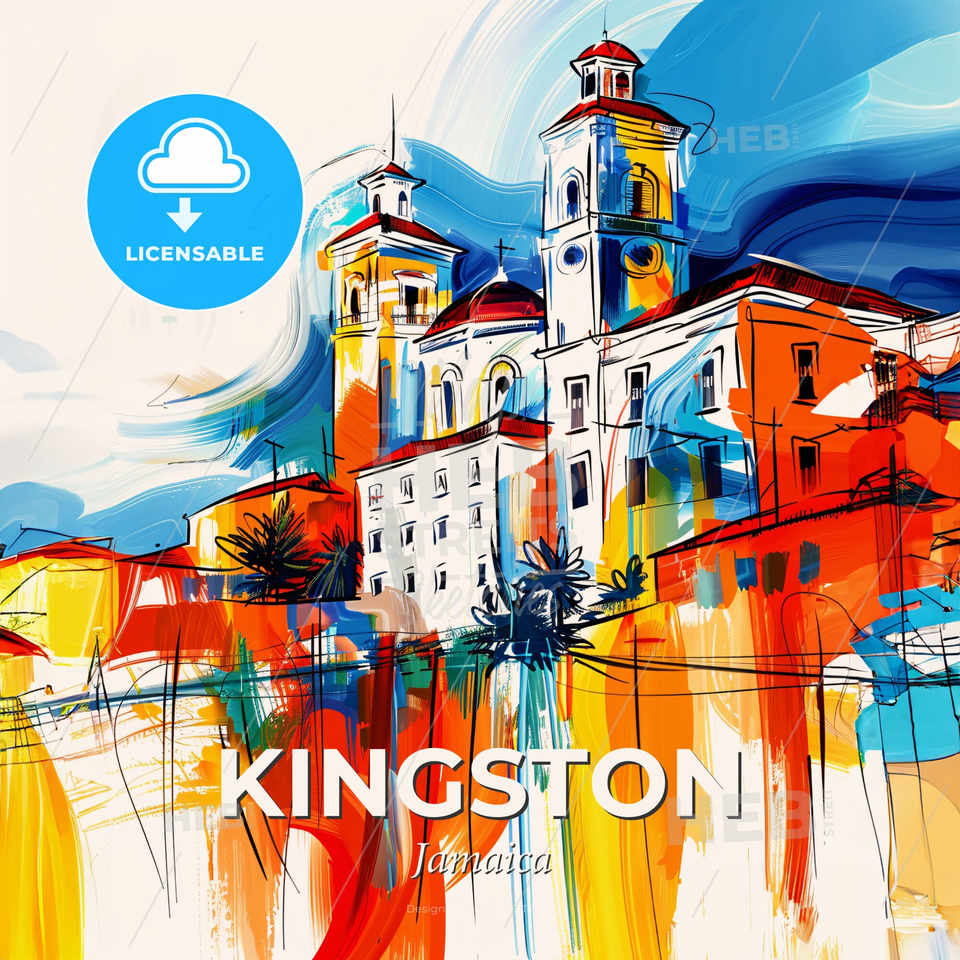 Vibrant Kingston, Jamaica - A Colorful Painting Of A Building - Square format print template