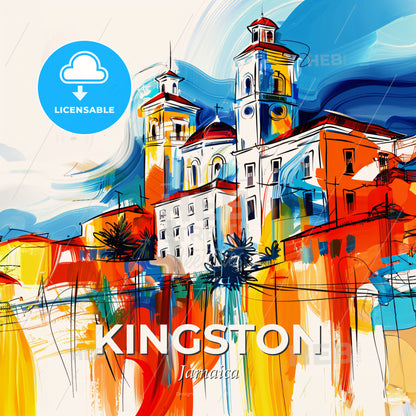 Vibrant Kingston, Jamaica - A Colorful Painting Of A Building - Square format print template