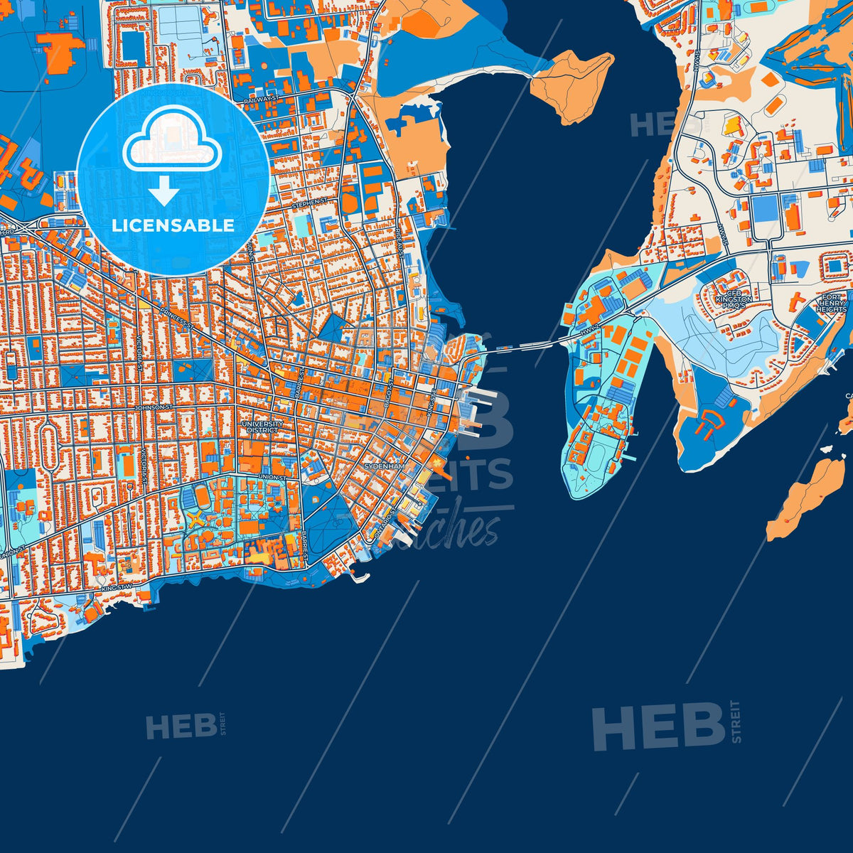 Colorful Kingston Street Map with Labels and Buildings