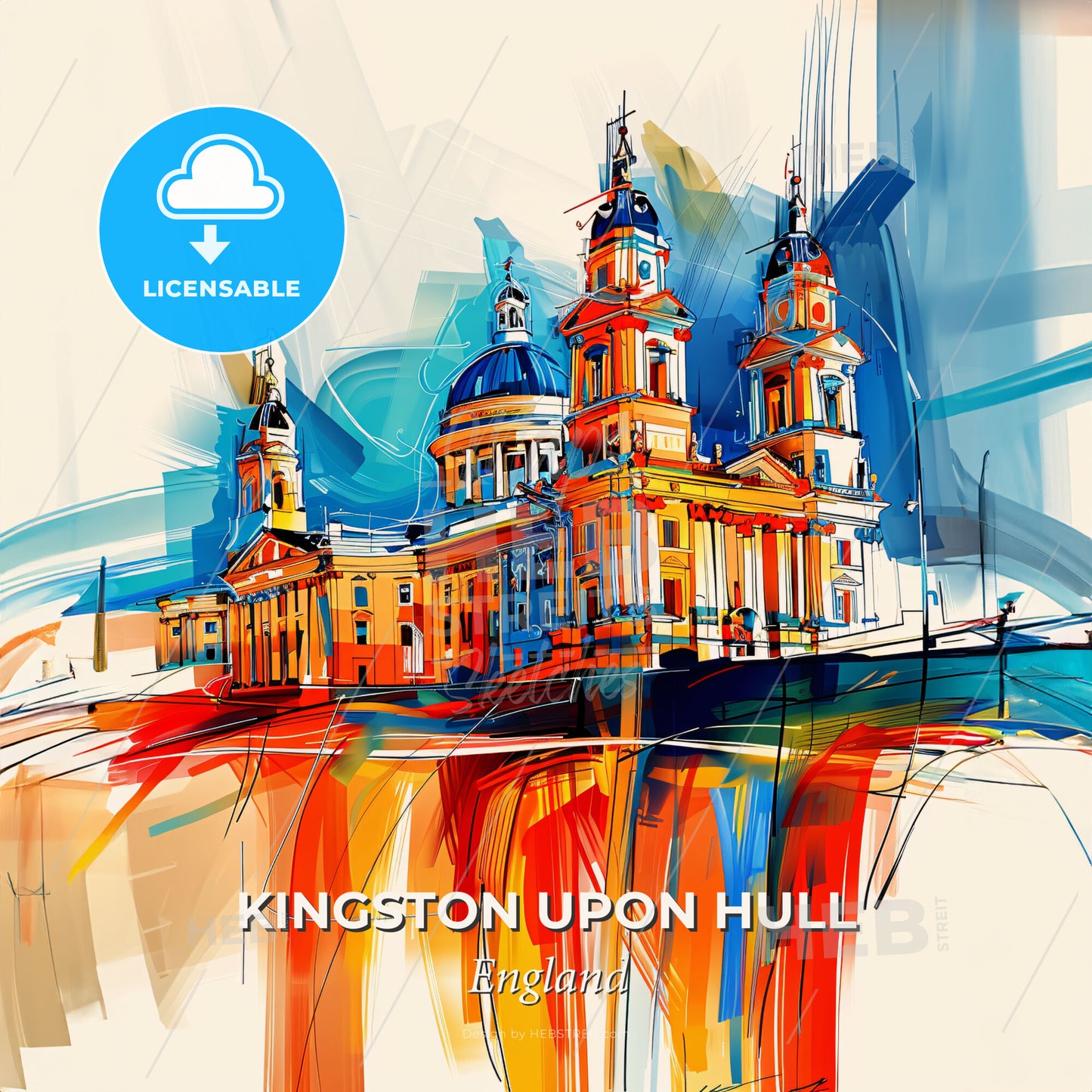 Vibrant Kingston Upon Hull, England - A Painting Of A Building - Square format print template