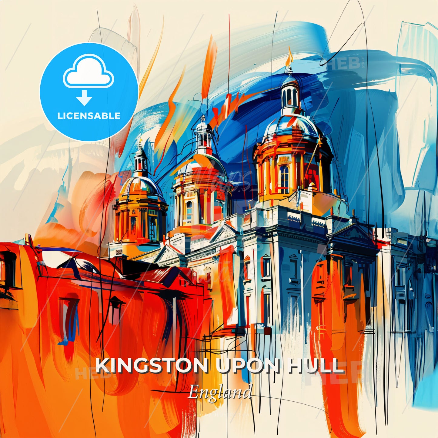 Vibrant Kingston Upon Hull, England - A Painting Of A Building With A Colorful Background - Square format print template