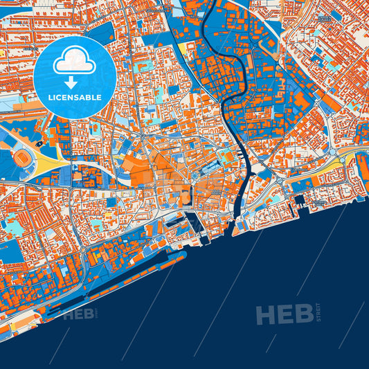 Colorful Kingston upon Hull Street Map with Labels and Buildings