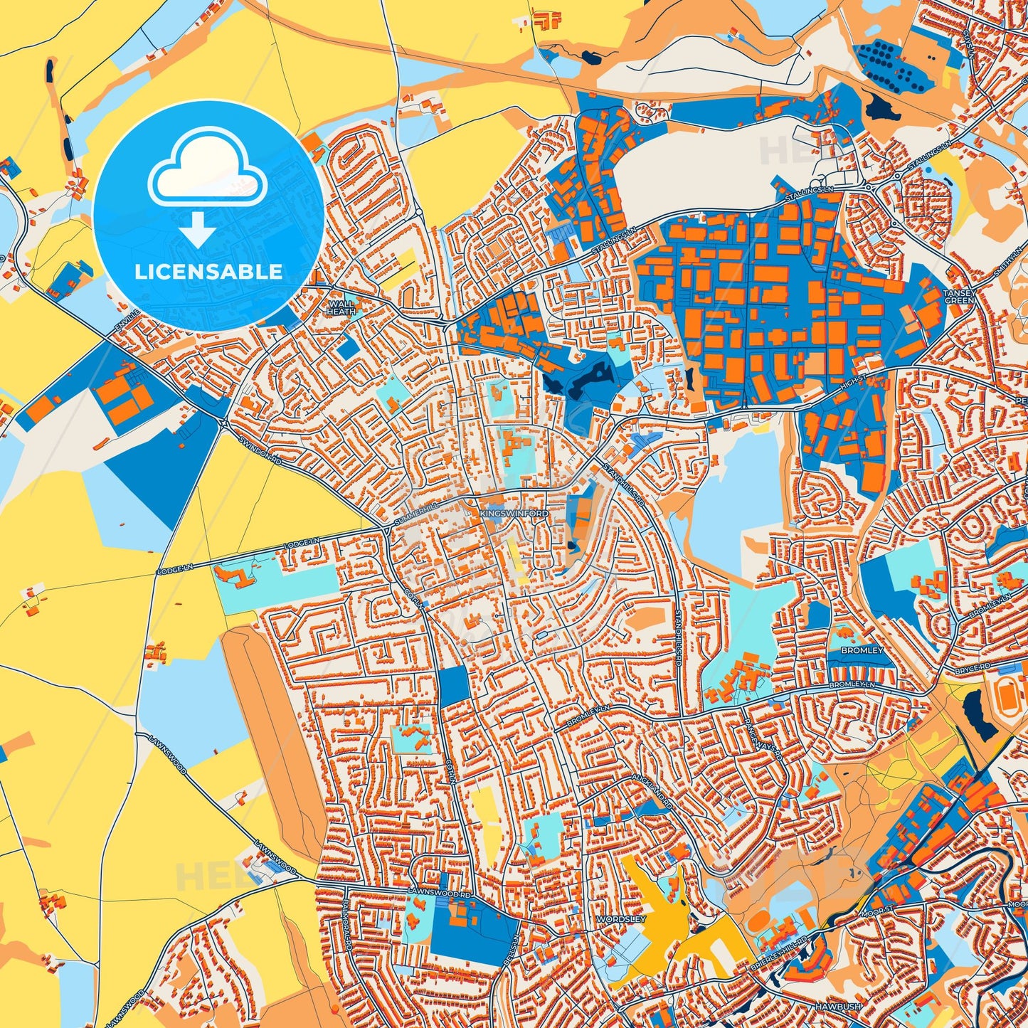 Colorful Kingswinford Street Map with Labels and Buildings