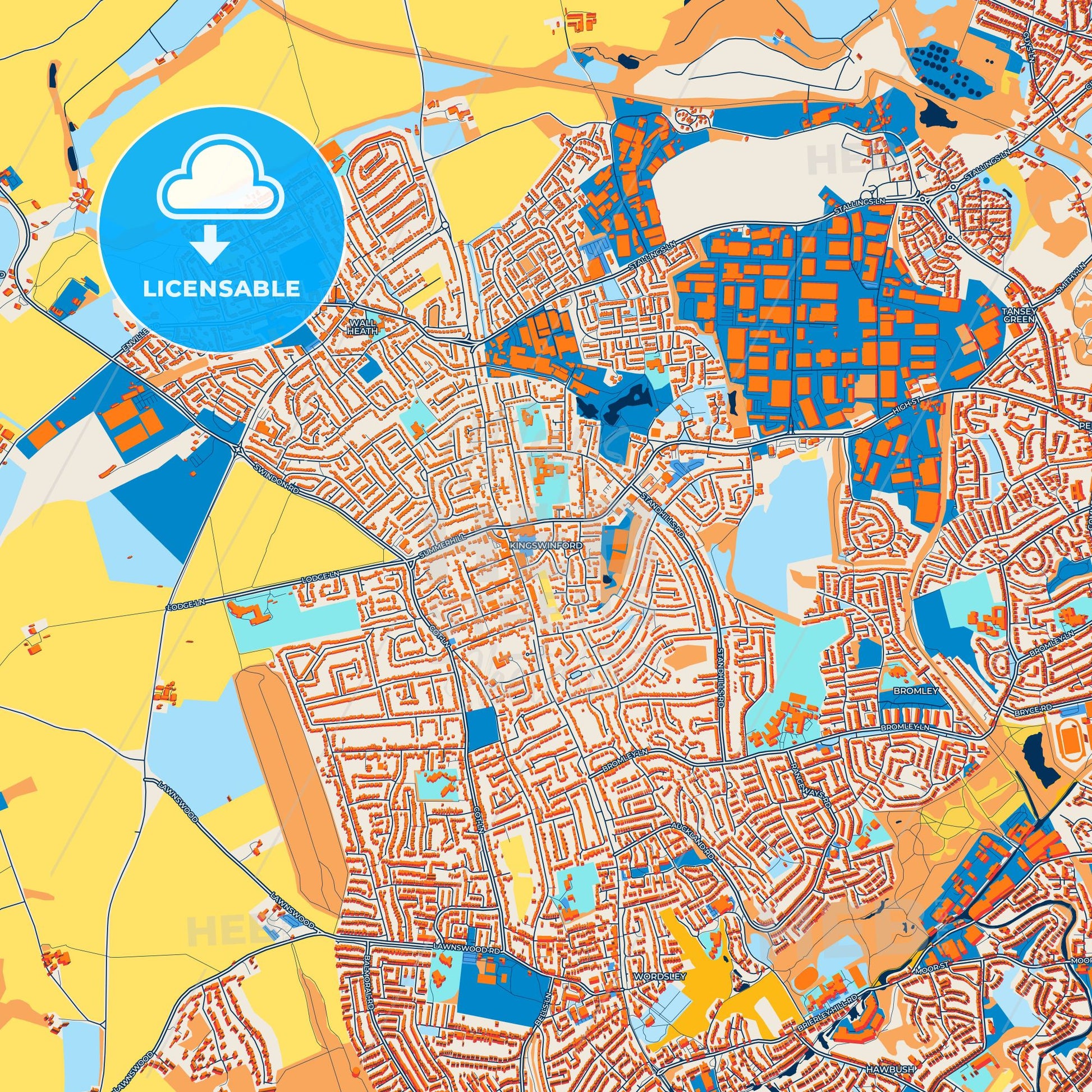 Colorful Kingswinford Street Map with Labels and Buildings