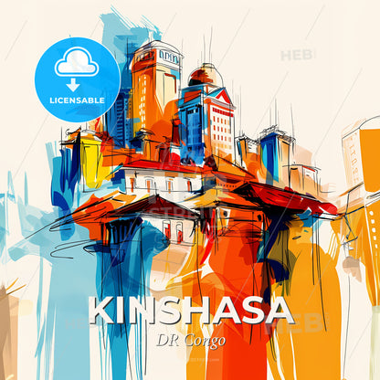 Vibrant Kinshasa, Dr Congo - A Colorful Cityscape With Buildings - Square format print template