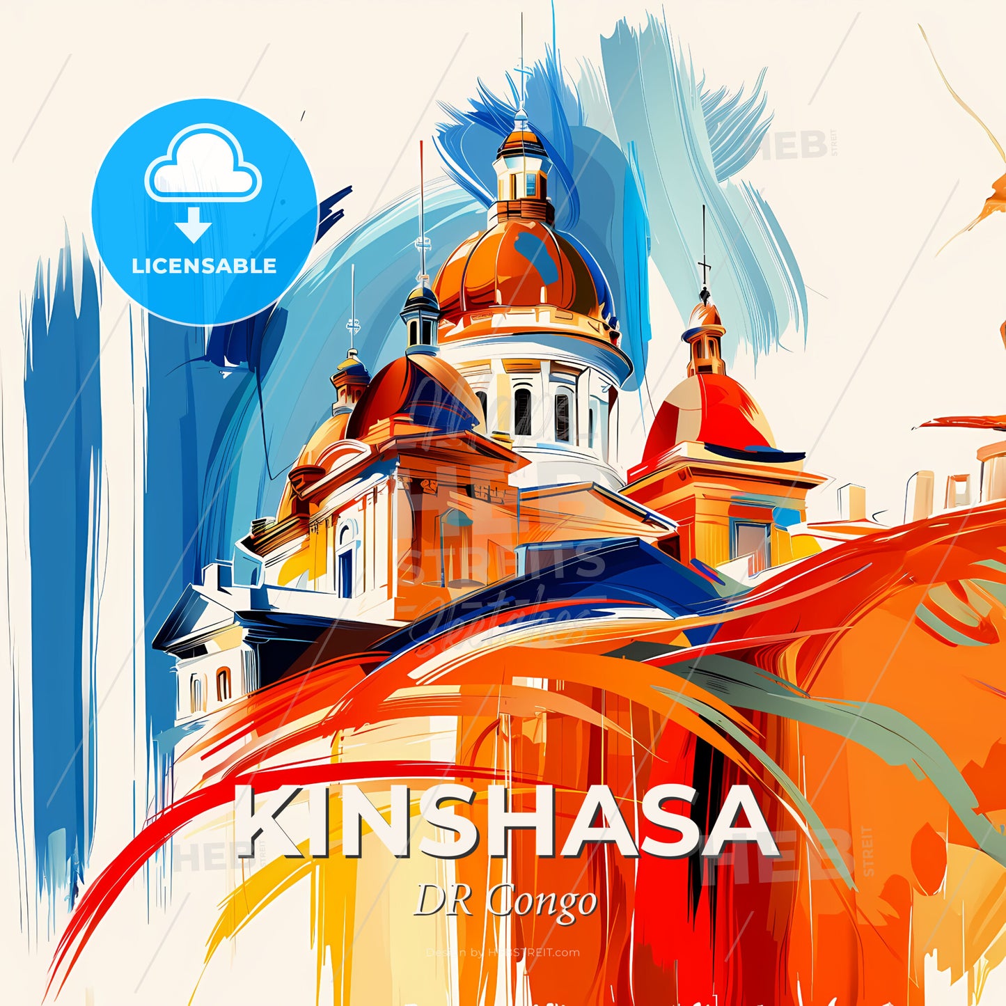 Vibrant Kinshasa, Dr Congo - A Painting Of A Building - Square format print template