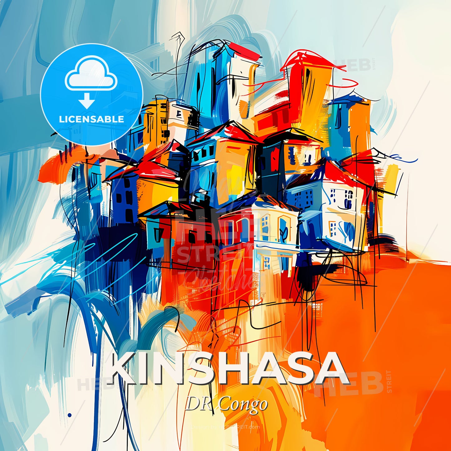 Vibrant Kinshasa, Dr Congo - A Painting Of A City - Square format print template