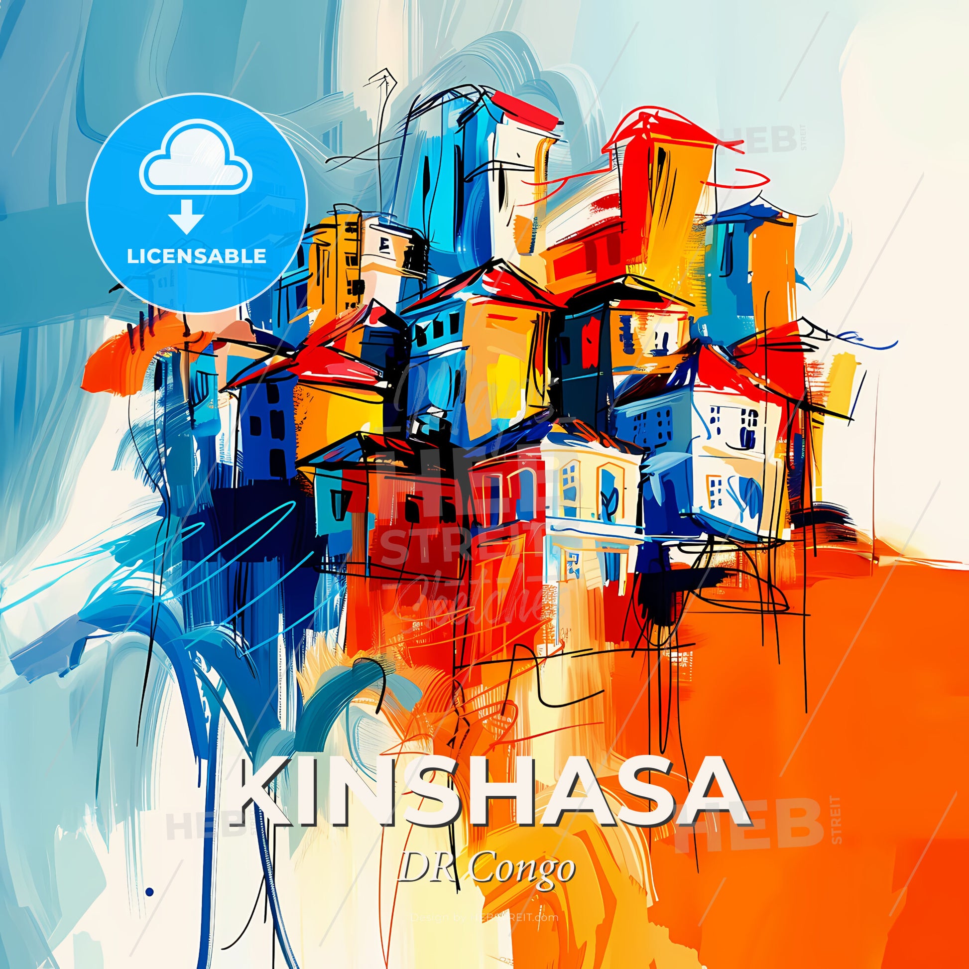 Vibrant Kinshasa, Dr Congo - A Painting Of A City - Square format print template