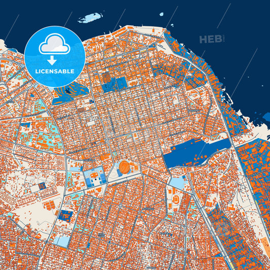 Colorful Kinshasa Street Map with Labels and Buildings