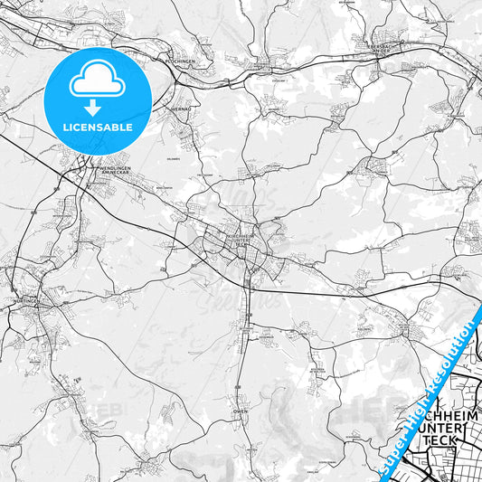 Kirchheim unter Teck, Germany light map with streetnames, citynames and districts