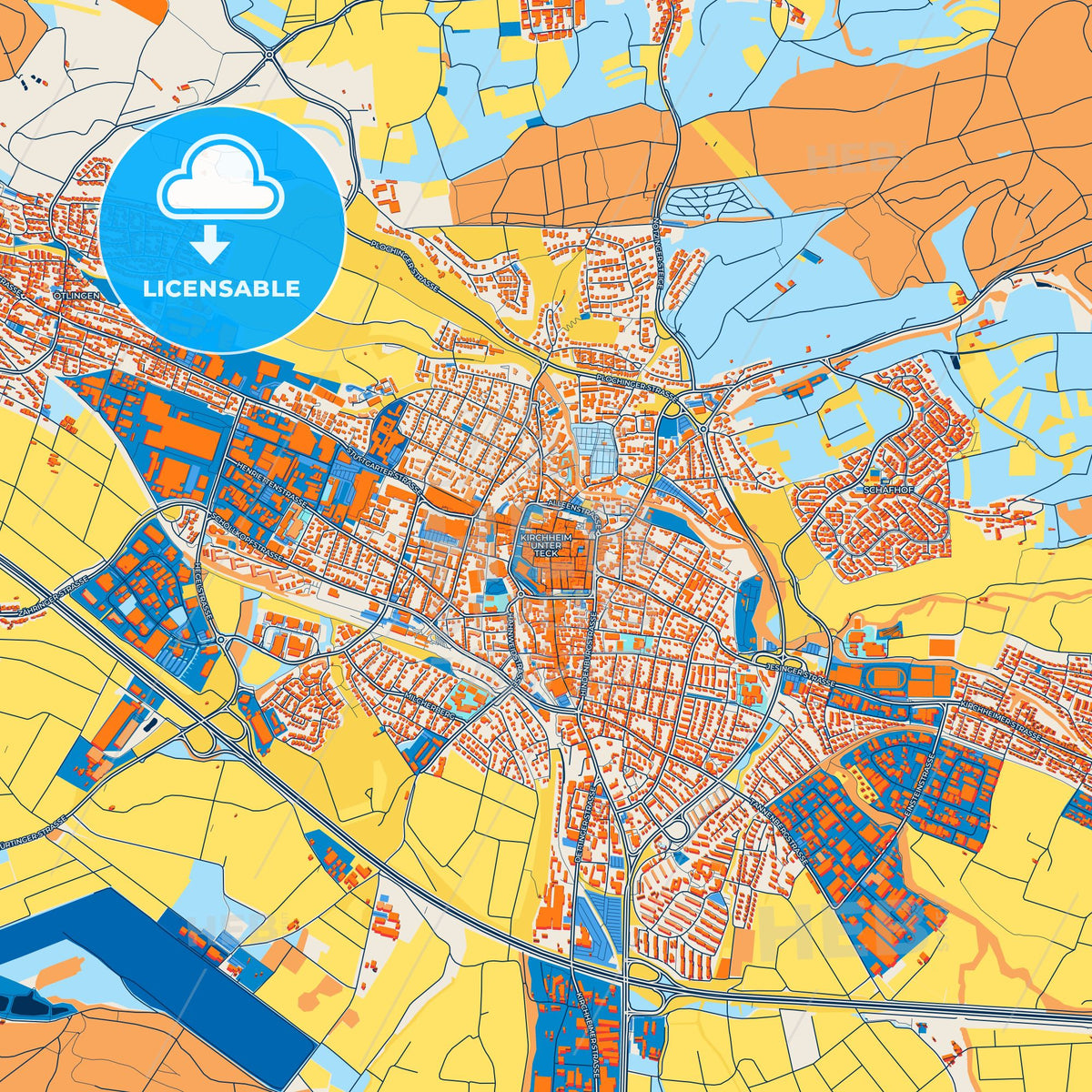 Colorful Kirchheim unter Teck Street Map with Labels and Buildings