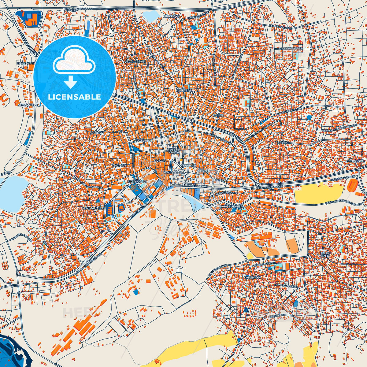 Colorful Kırıkkale Street Map with Labels and Buildings