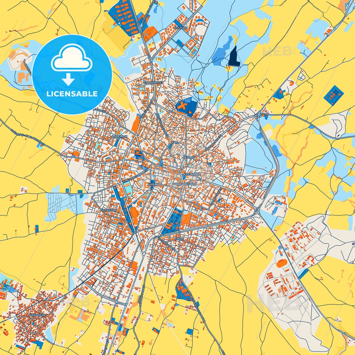 Colorful Kırklareli Street Map with Labels and Buildings