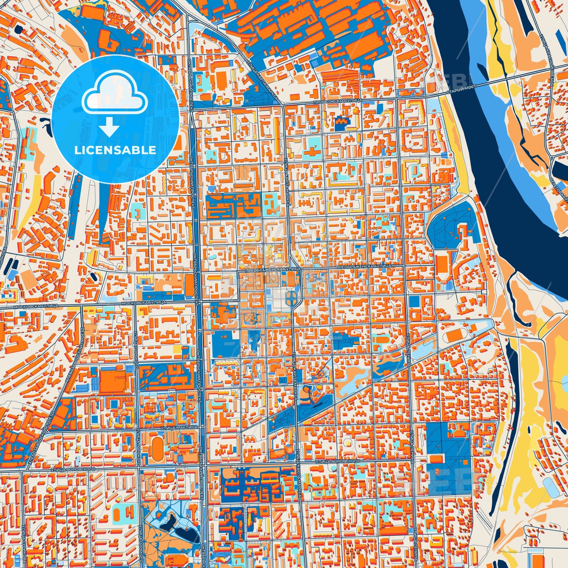 Colorful Kirov Street Map with Labels and Buildings