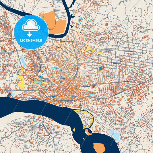 Colorful Kisangani Street Map with Labels and Buildings
