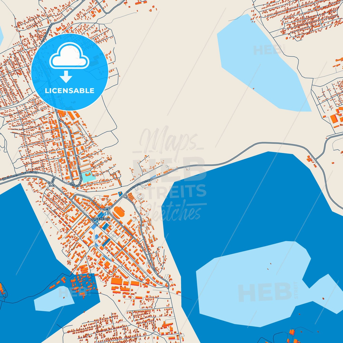 Colorful Kiselyovsk Street Map with Labels and Buildings