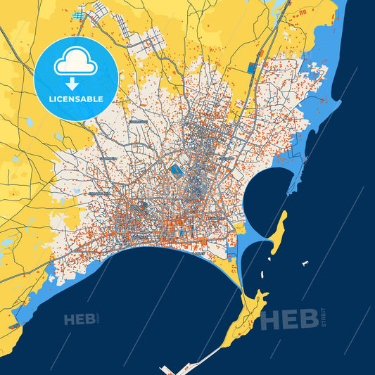 Colorful Kismayo Street Map with Labels and Buildings