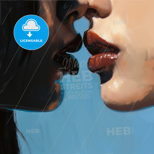 A Close Up Of Two Women Kissing