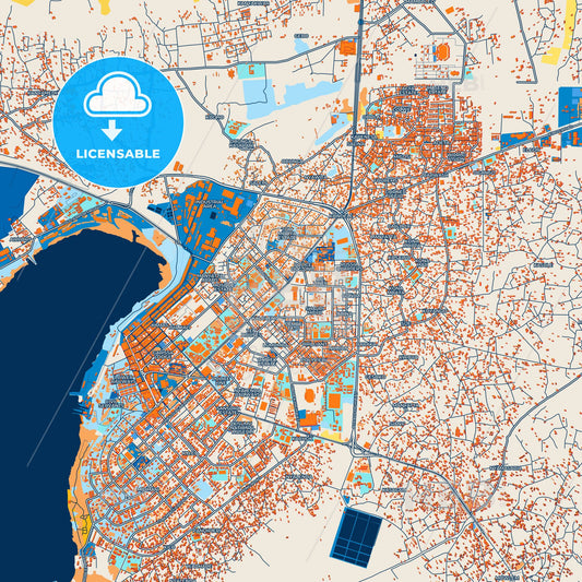 Colorful Kisumu Street Map with Labels and Buildings