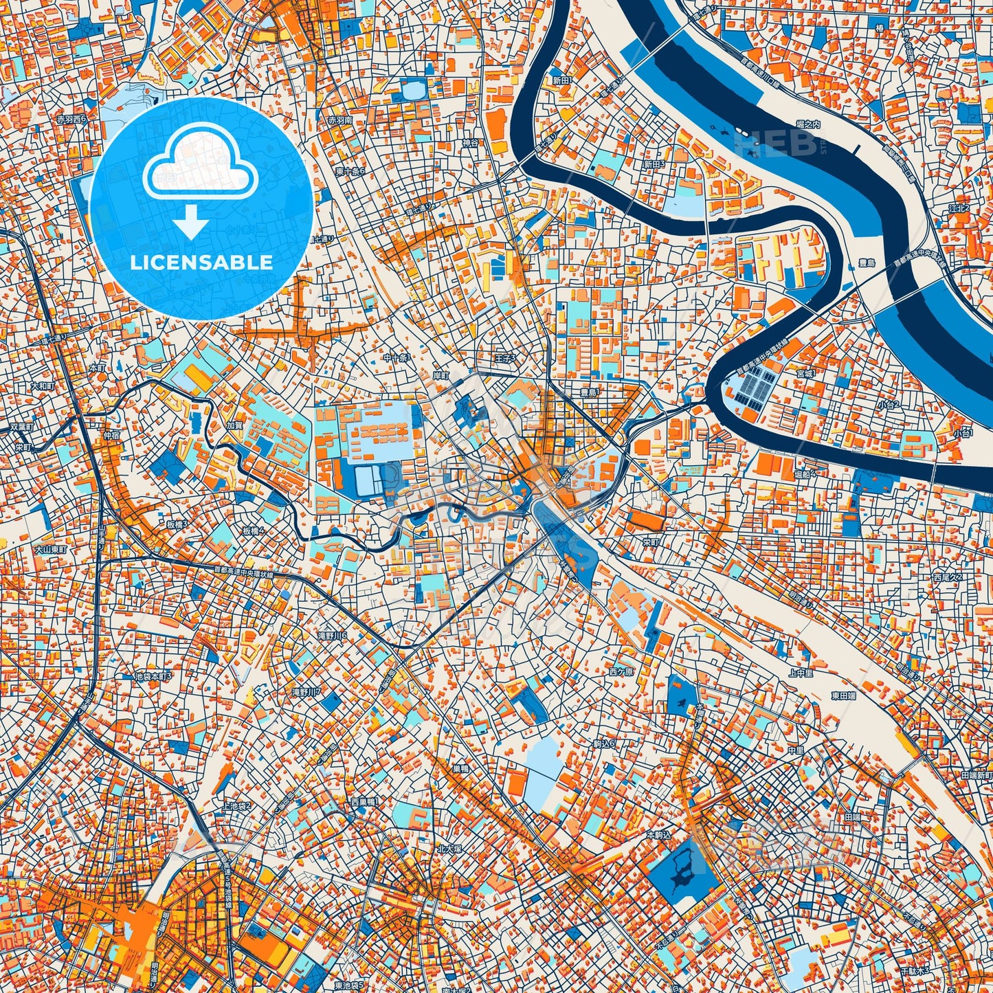 Colorful Kita Street Map with Labels and Buildings
