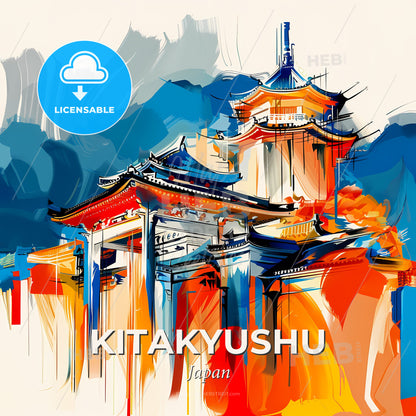 Vibrant Kitakyushu, Japan - A Painting Of A Building - Square format print template