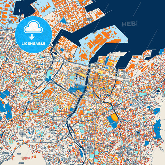 Colorful Kitakyushu Street Map with Labels and Buildings
