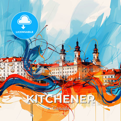 Vibrant Kitchener, Canada - A Painting Of A Building With Orange And Blue Colors - Square format print template