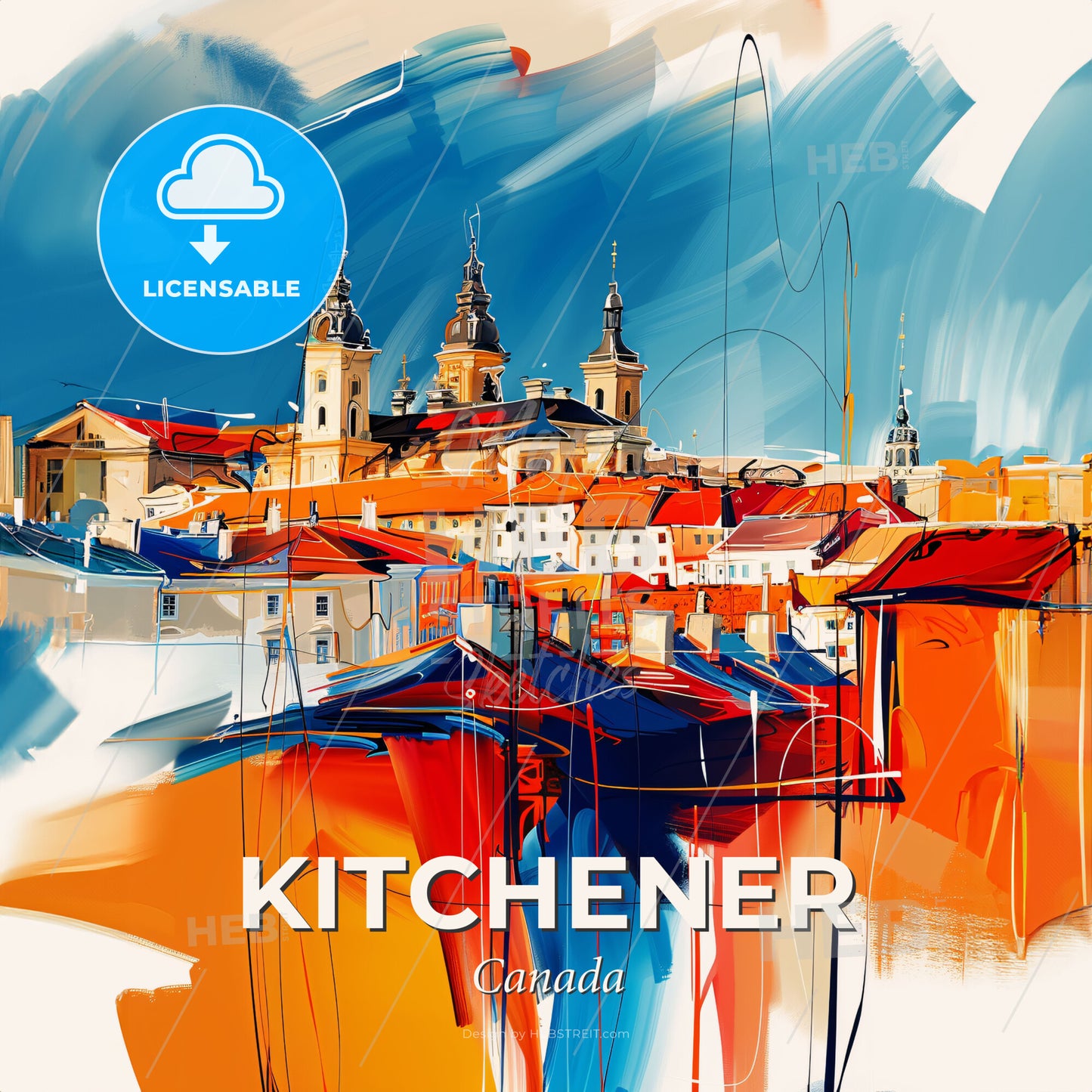 Vibrant Kitchener, Canada - A Painting Of A City - Square format print template