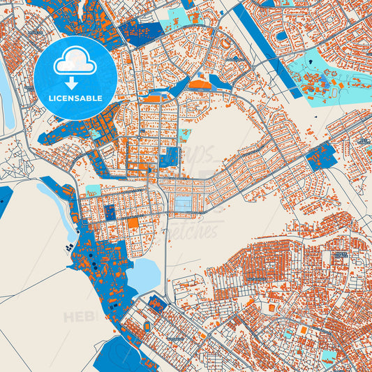 Colorful Kitwe Street Map with Labels and Buildings