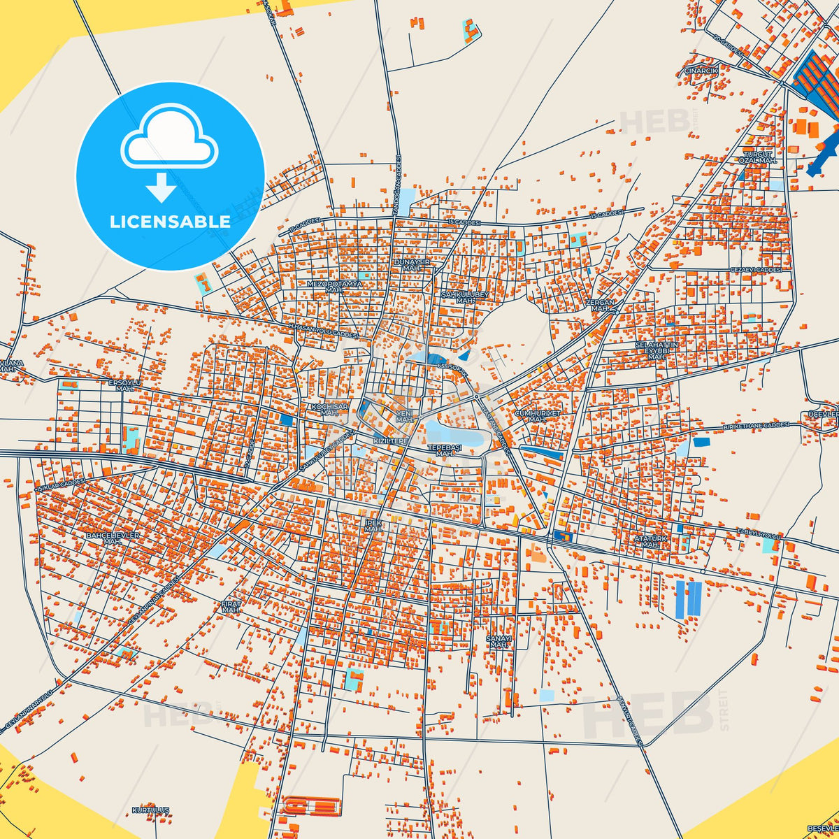 Colorful Kızıltepe Street Map with Labels and Buildings