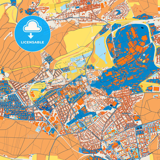 Colorful Kladno Street Map with Labels and Buildings