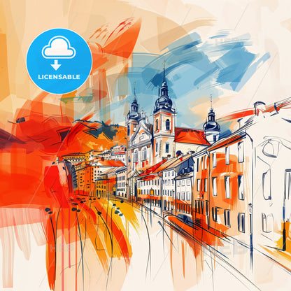 Vibrant Klagenfurt, Austria - A Drawing Of A City