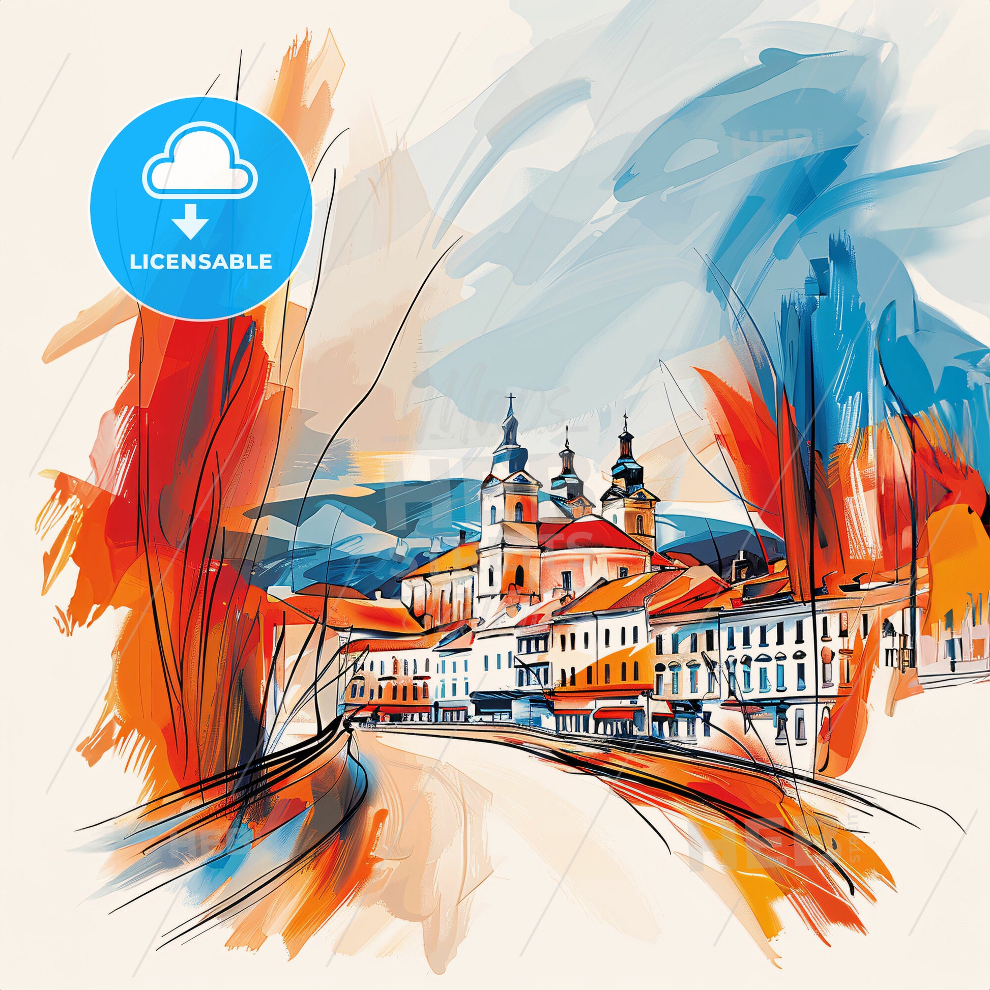 Vibrant Klagenfurt, Austria - A Painting Of A Town