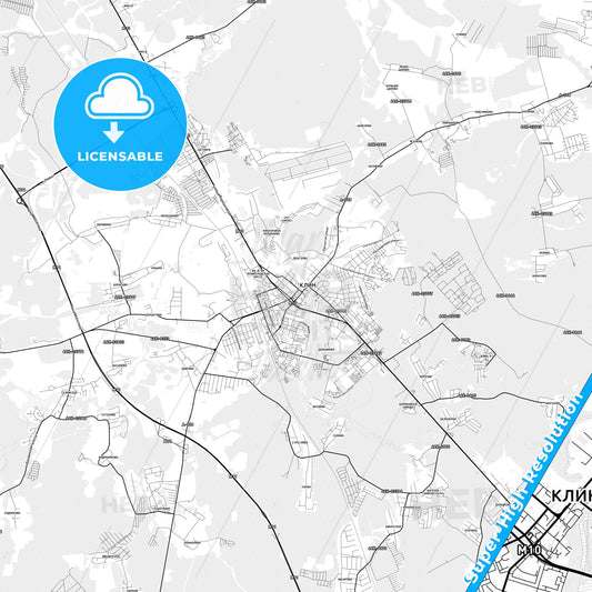 Klin, Russia light map with streetnames, citynames and districts