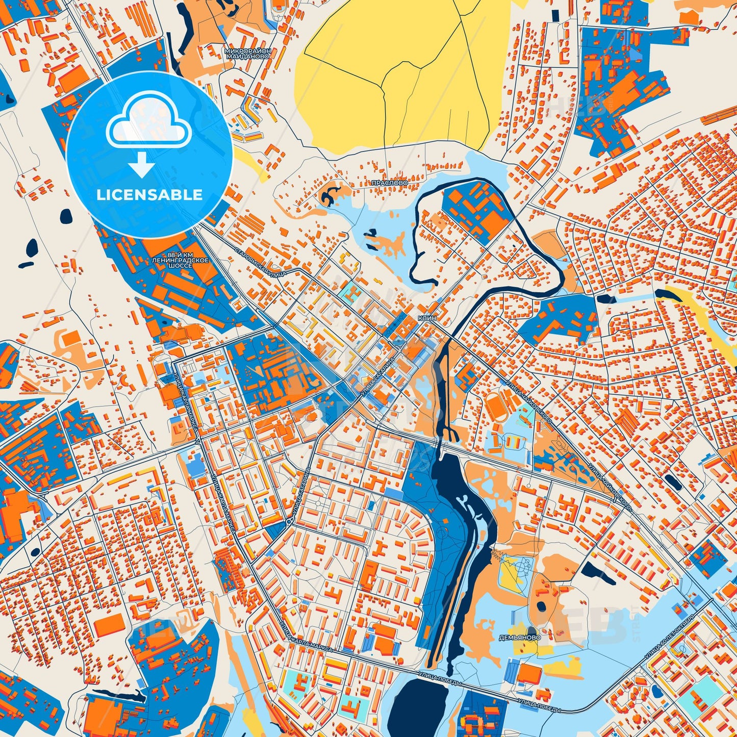 Colorful Klin Street Map with Labels and Buildings