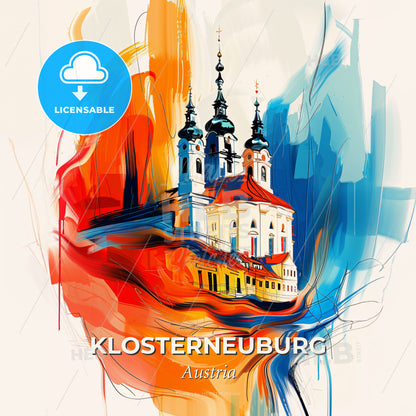 Vibrant Klosterneuburg, Austria - A Painting Of A Building With Towers And A Colorful Background - Square format print template
