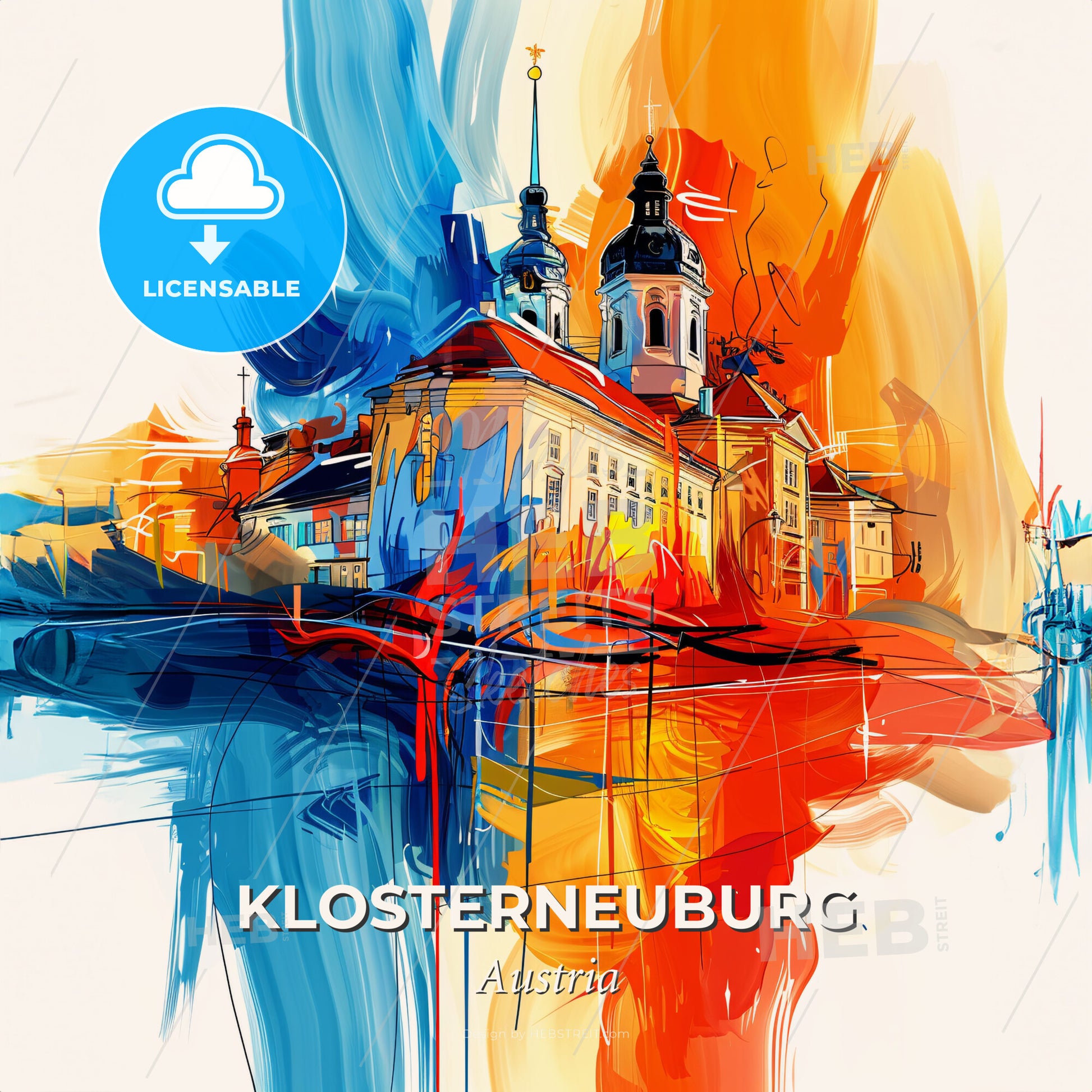 Vibrant Klosterneuburg, Austria - A Painting Of A Building With A Spire - Square format print template