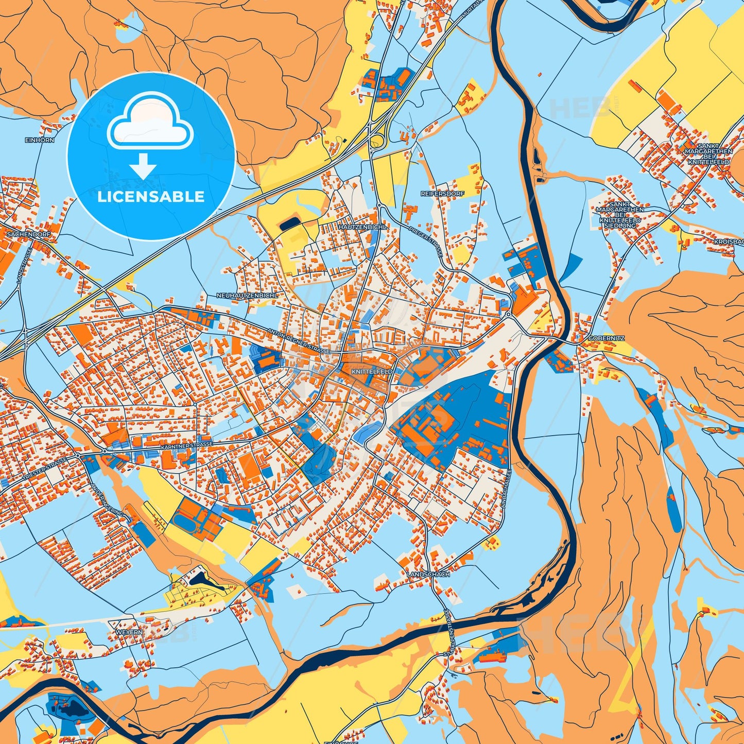 Colorful Knittelfeld Street Map with Labels and Buildings