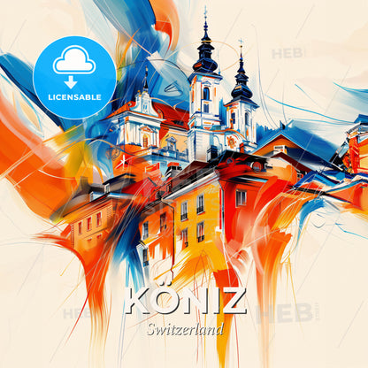 Vibrant Köniz, Switzerland - A Painting Of A Building - Square format print template