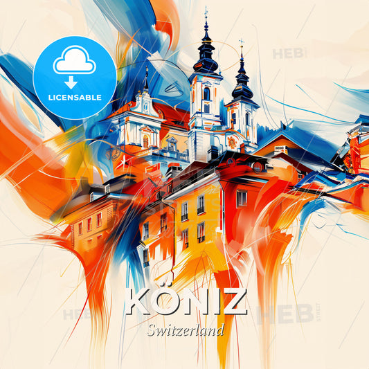 Vibrant Köniz, Switzerland - A Painting Of A Building - Square format print template