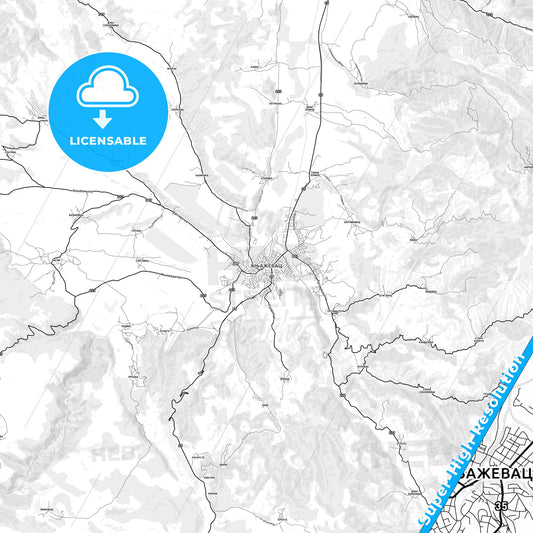 Knjaževac, Serbia light map with streetnames, citynames and districts
