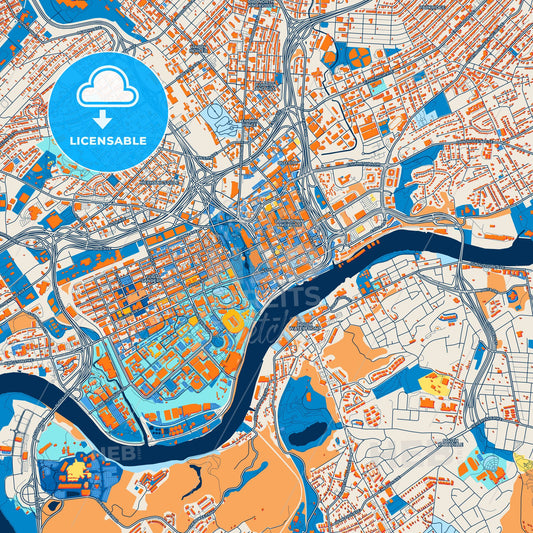 Colorful Knoxville Street Map with Labels and Buildings
